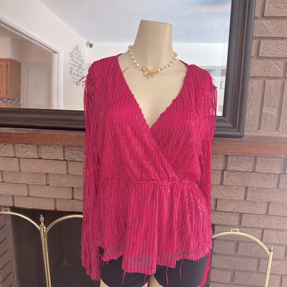 Savanna Jane Pink Long Sleeve Wrap Blouse